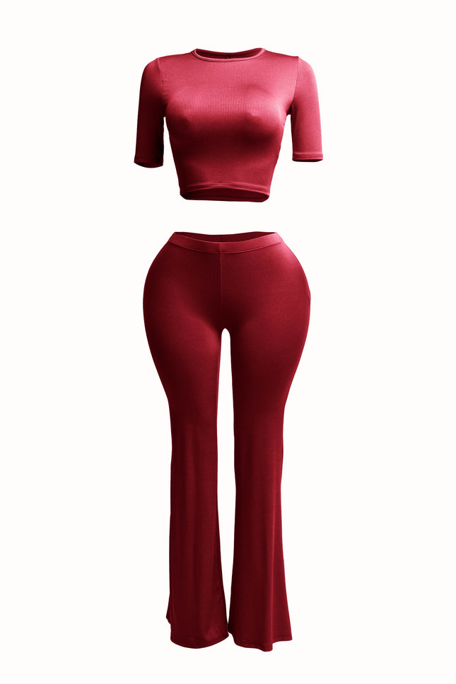 Short sleeve crop top & flare pants set - Muvin 