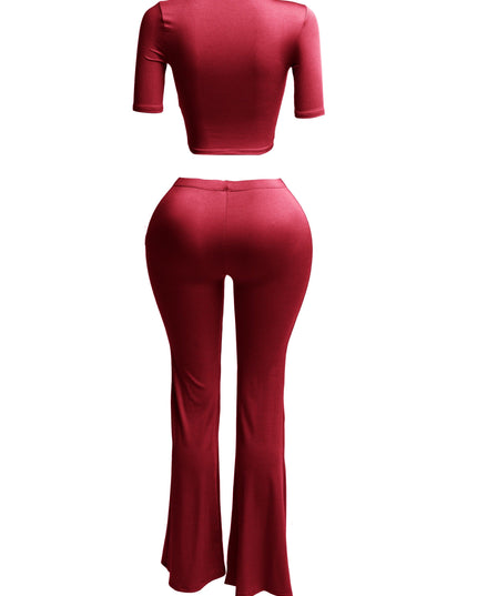 Short sleeve crop top & flare pants set - Muvin 