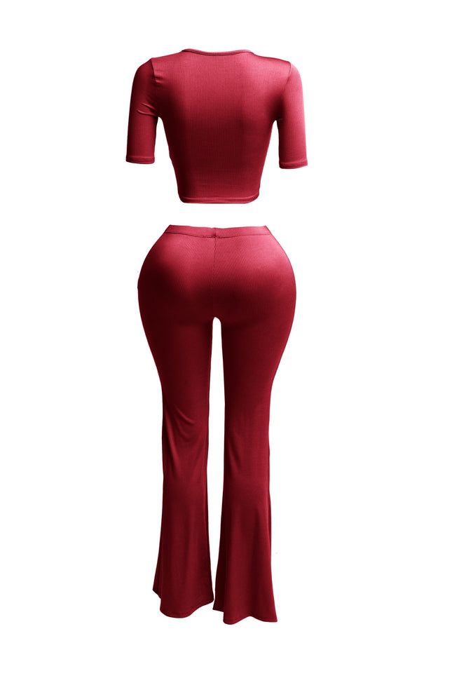 Short sleeve crop top & flare pants set - Muvin 