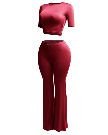 Short sleeve crop top & flare pants set - Muvin 