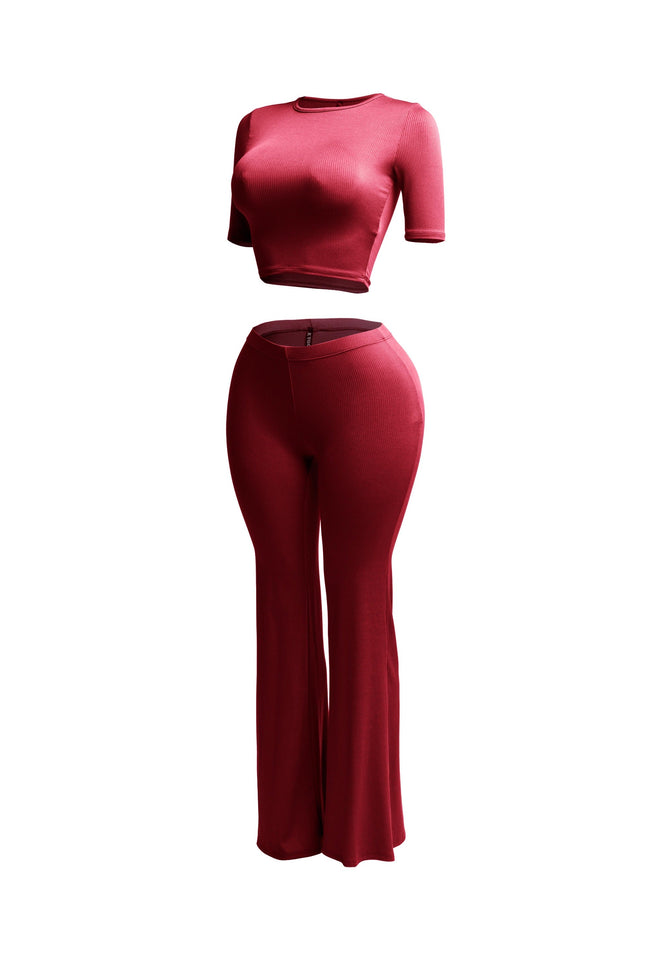 Short sleeve crop top & flare pants set - Muvin 