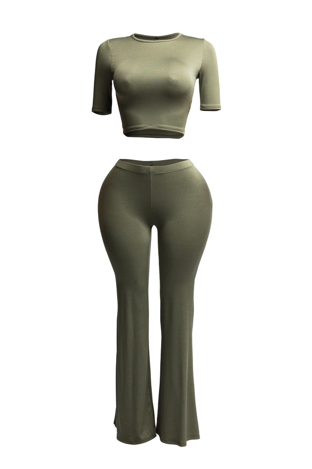 Short sleeve crop top & flare pants set - Muvin 