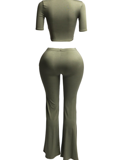 Short sleeve crop top & flare pants set - Muvin 