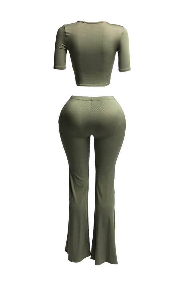 Short sleeve crop top & flare pants set - Muvin 