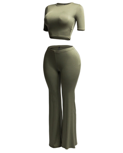 Short sleeve crop top & flare pants set - Muvin 