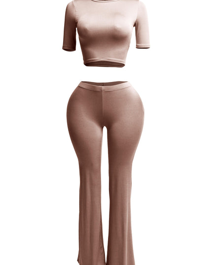 Short sleeve crop top & flare pants set - Muvin 