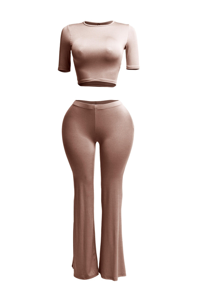 Short sleeve crop top & flare pants set - Muvin 