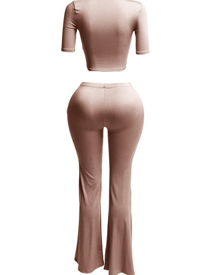 Short sleeve crop top & flare pants set - Muvin 