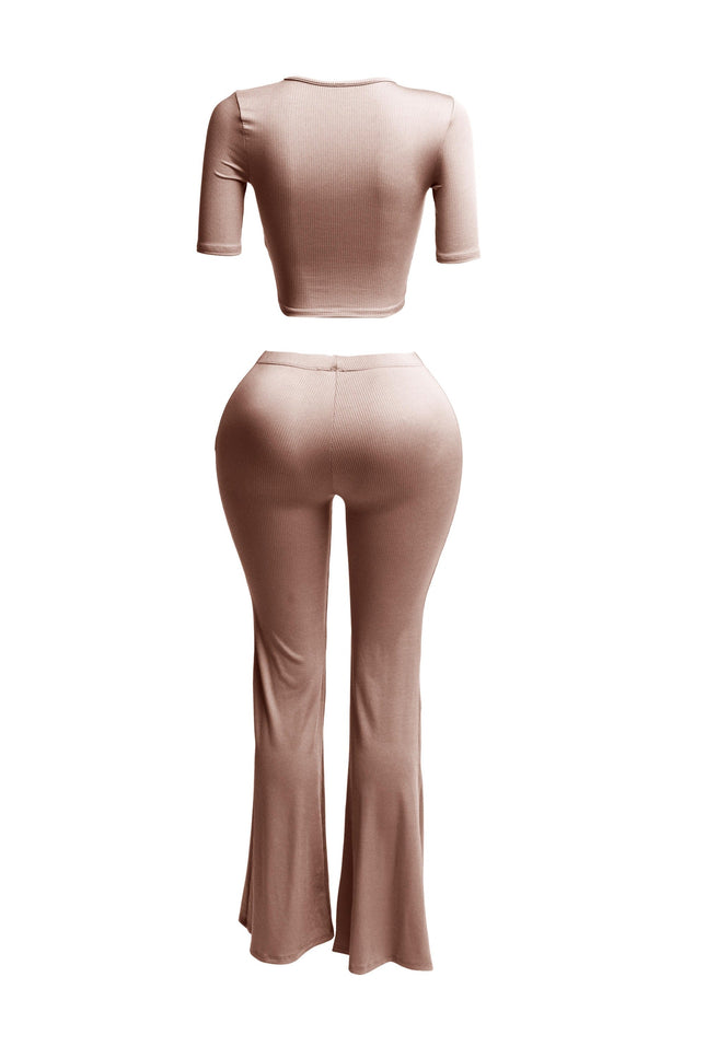Short sleeve crop top & flare pants set - Muvin 