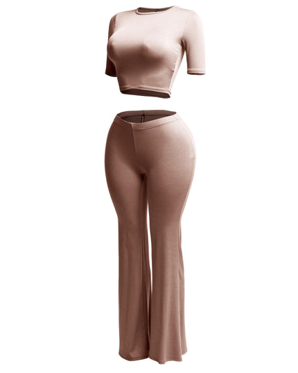 Short sleeve crop top & flare pants set - Muvin 