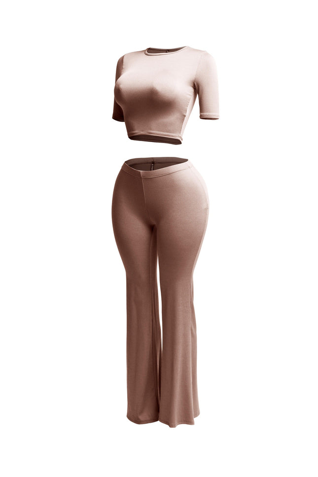 Short sleeve crop top & flare pants set - Muvin 