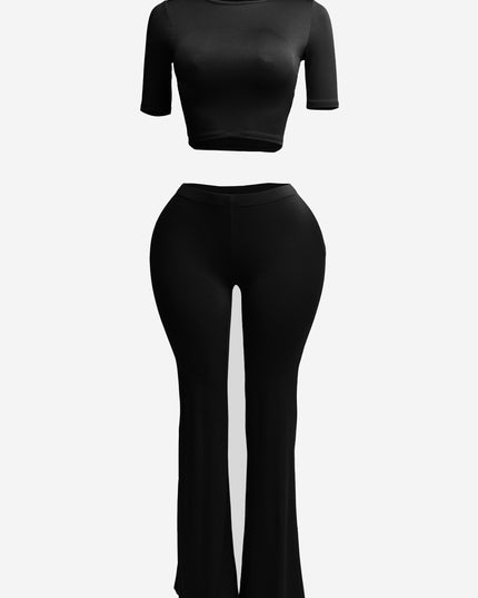 Short sleeve crop top & flare pants set - Muvin 