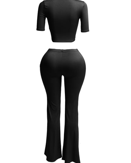 Short sleeve crop top & flare pants set - Muvin 