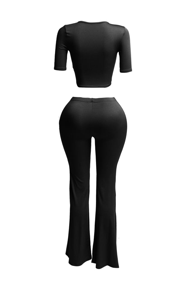 Short sleeve crop top & flare pants set - Muvin 
