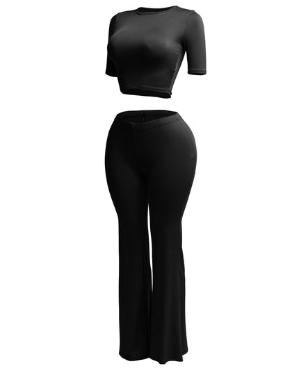 Short sleeve crop top & flare pants set - Muvin 