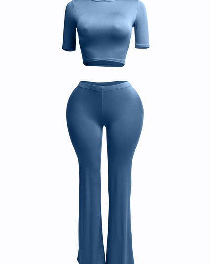 Short sleeve crop top & flare pants set - Muvin 