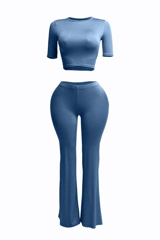 Short sleeve crop top & flare pants set - Muvin 