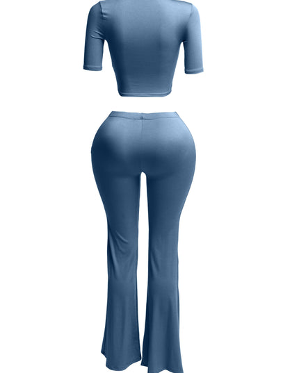 Short sleeve crop top & flare pants set - Muvin 