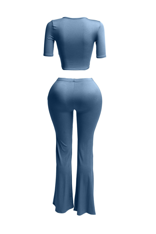 Short sleeve crop top & flare pants set - Muvin 