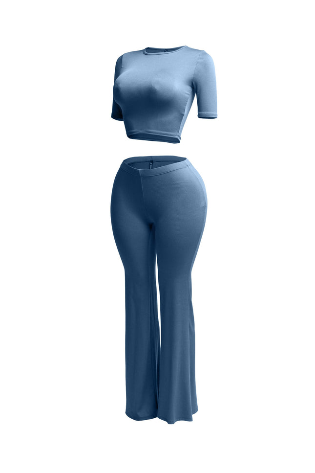 Short sleeve crop top & flare pants set - Muvin 