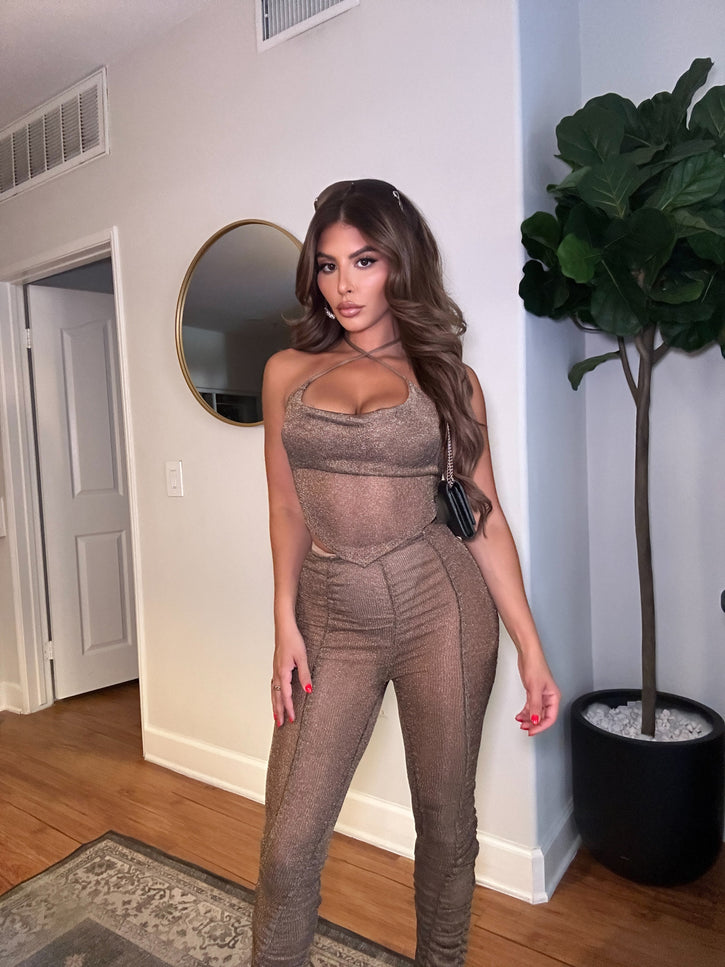 Halter top ruched pants set - Muvin 