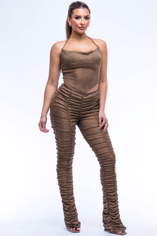 Halter top ruched pants set - Muvin 