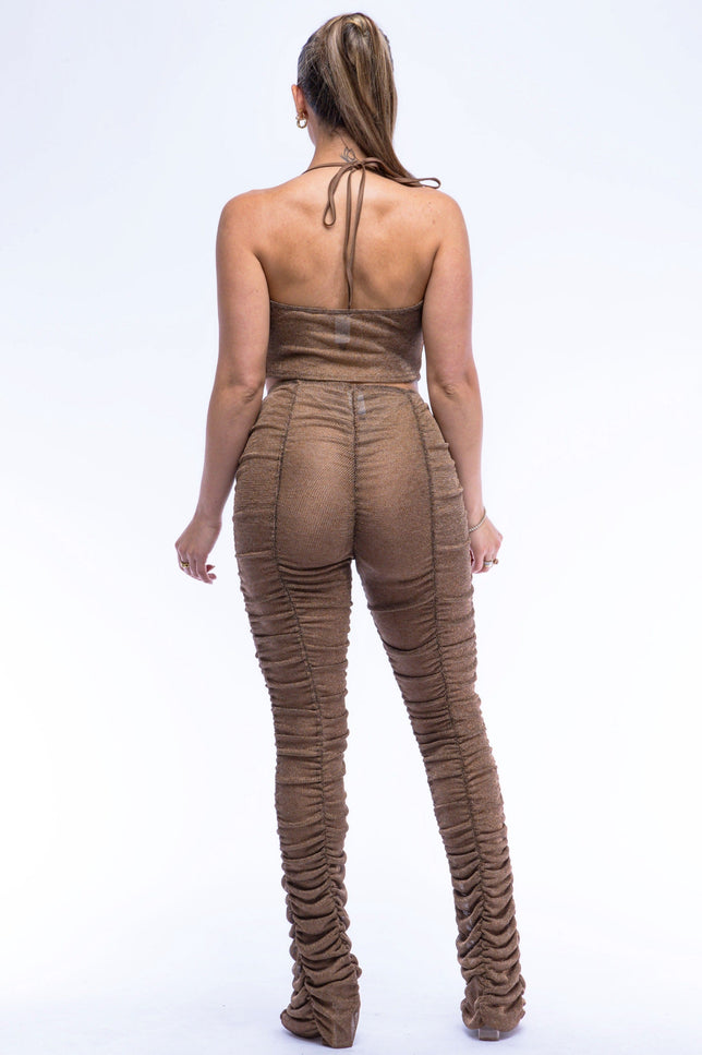Halter top ruched pants set - Muvin 