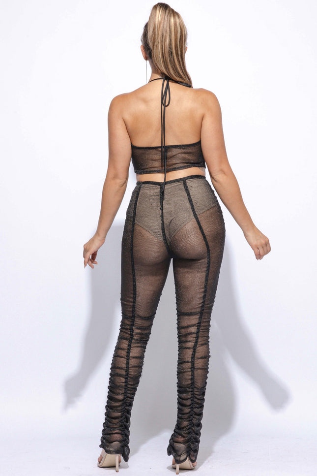 Halter top ruched pants set - Muvin 