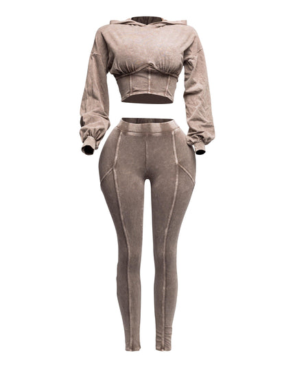 Mineral washed hood top & leggings set - Muvin 