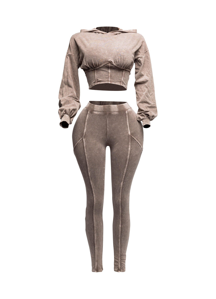 Mineral washed hood top & leggings set - Muvin 