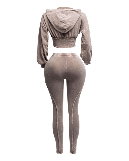 Mineral washed hood top & leggings set - Muvin 