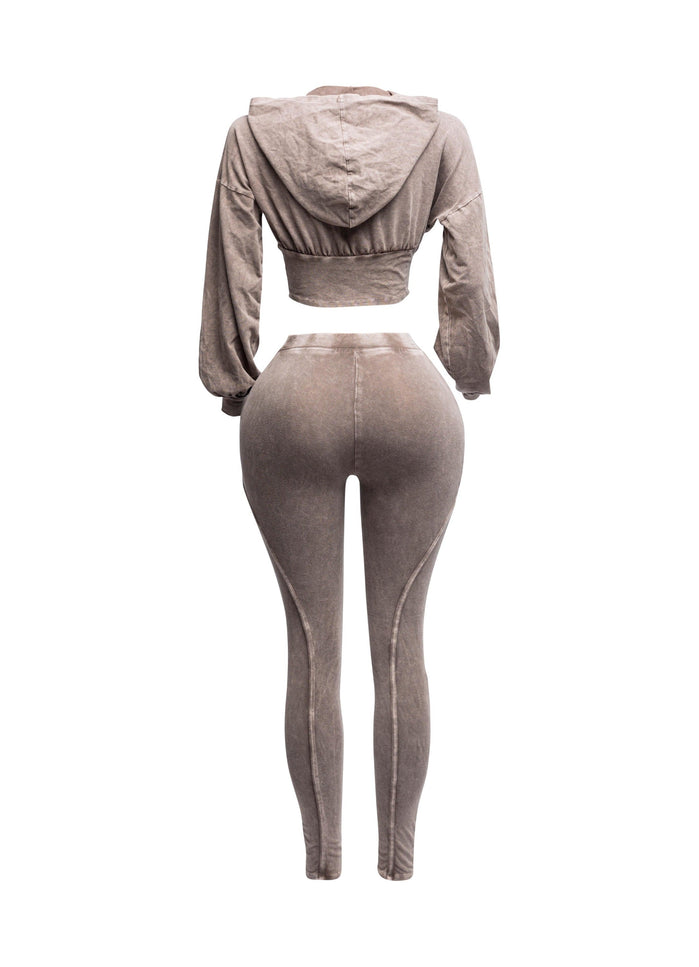 Mineral washed hood top & leggings set - Muvin 