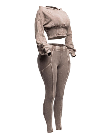 Mineral washed hood top & leggings set - Muvin 