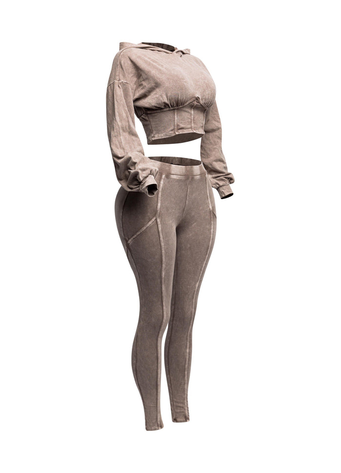 Mineral washed hood top & leggings set - Muvin 