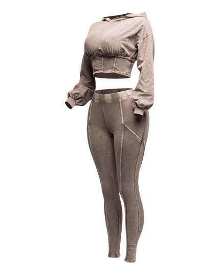 Mineral washed hood top & leggings set - Muvin 