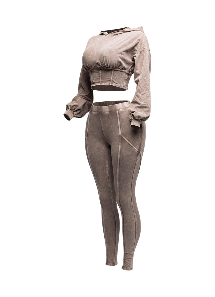 Mineral washed hood top & leggings set - Muvin 