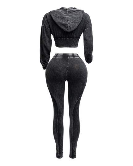 Mineral washed hood top & leggings set - Muvin 
