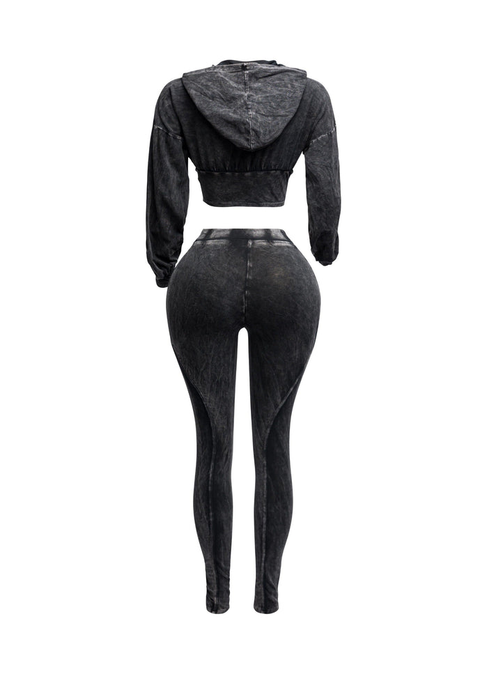 Mineral washed hood top & leggings set - Muvin 