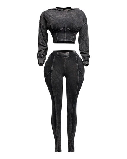 Mineral washed hood top & leggings set - Muvin 