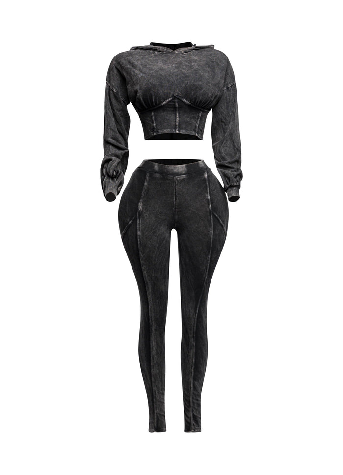 Mineral washed hood top & leggings set - Muvin 