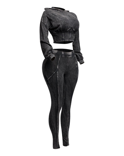 Mineral washed hood top & leggings set - Muvin 