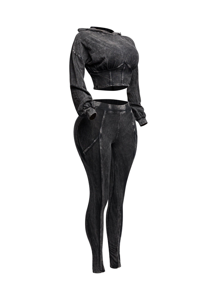 Mineral washed hood top & leggings set - Muvin 