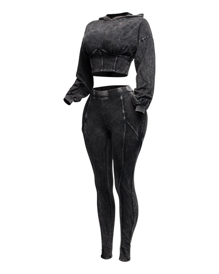 Mineral washed hood top & leggings set - Muvin 