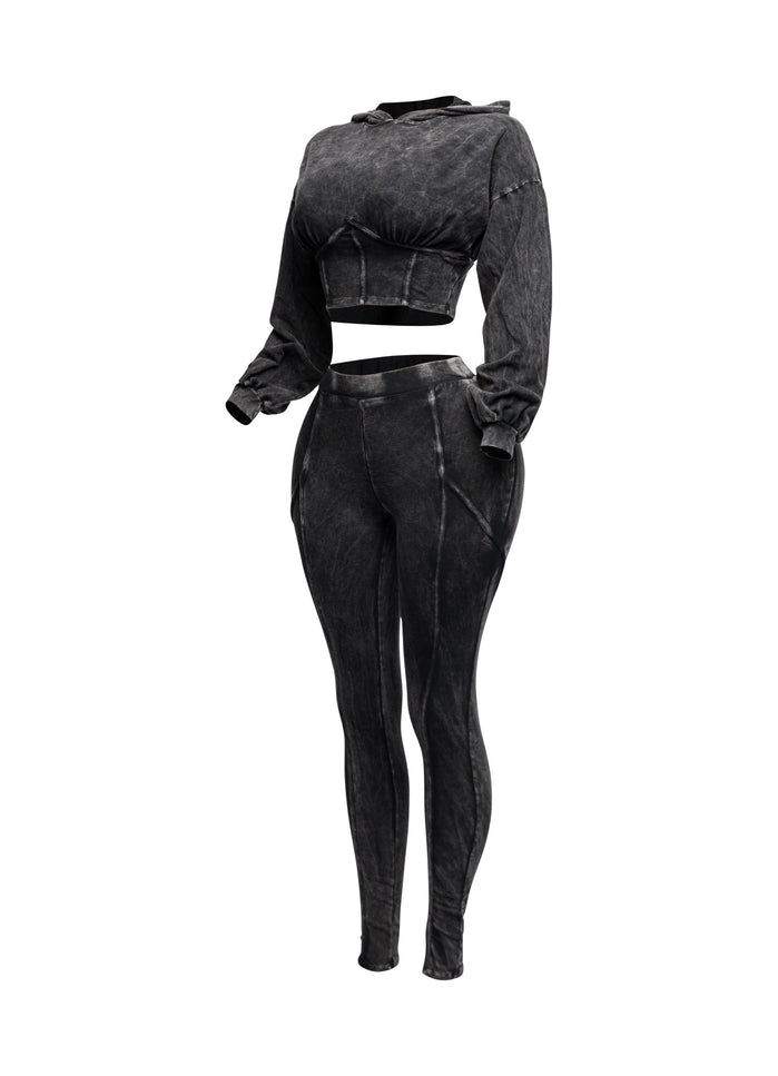 Mineral washed hood top & leggings set - Muvin 
