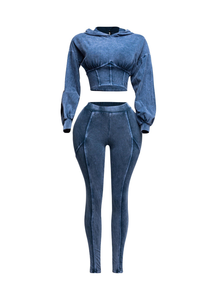 Mineral washed hood top & leggings set - Muvin 