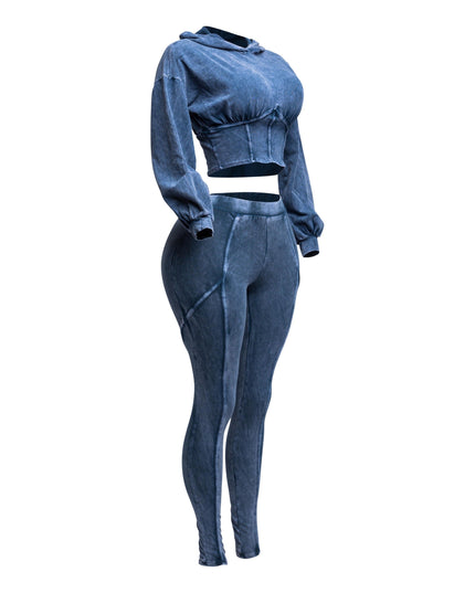 Mineral washed hood top & leggings set - Muvin 