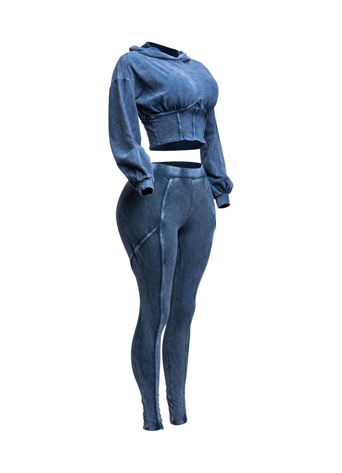 Mineral washed hood top & leggings set - Muvin 