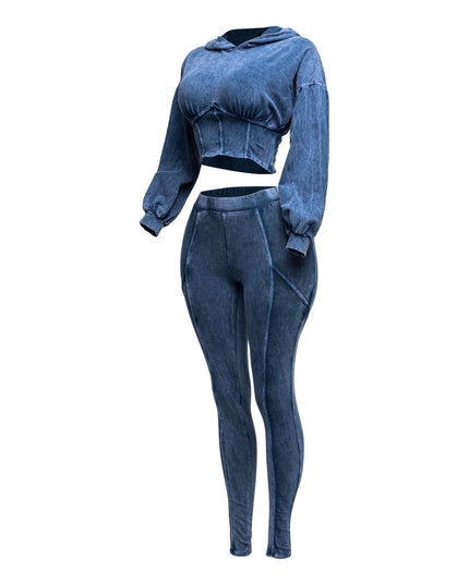 Mineral washed hood top & leggings set - Muvin 
