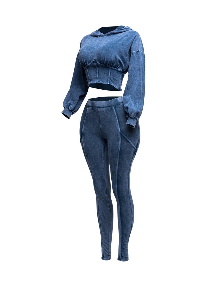 Mineral washed hood top & leggings set - Muvin 