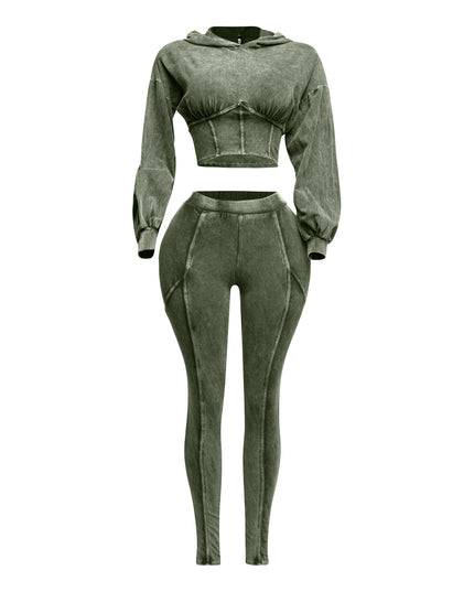 Mineral washed hood top & leggings set - Muvin 